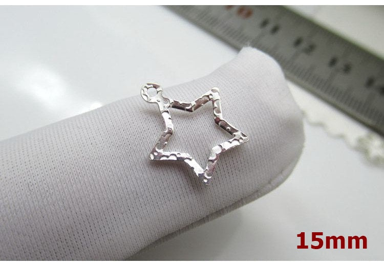 Sterling Silver Five-pointed Cutout Star Charm Pendant 12 15 mm Charms Findings for Handmade Pure Fine Jewelry Making Wholesale Bulk