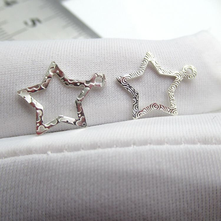 Sterling Silver Five-pointed Cutout Star Charm Pendant 12 15 mm Charms Findings for Handmade Pure Fine Jewelry Making Wholesale Bulk