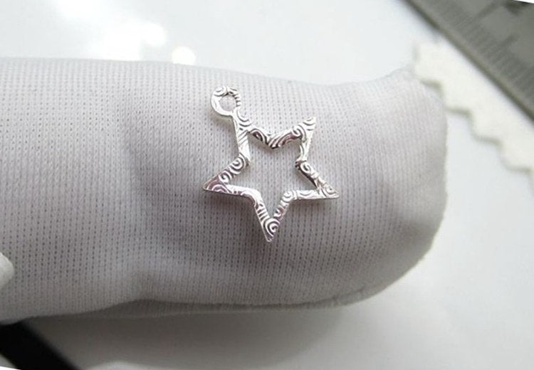 Sterling Silver Five-pointed Cutout Star Charm Pendant 12 15 mm Charms Findings for Handmade Pure Fine Jewelry Making Wholesale Bulk