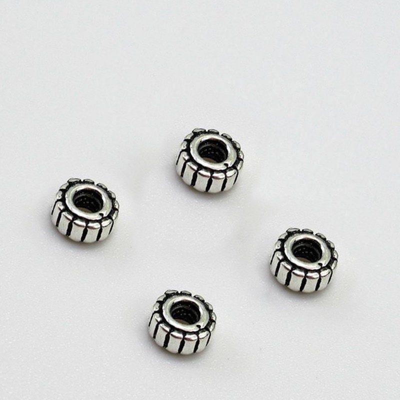 Sterling Silver Rondelle Donut Spacer Beads 4.7mm Bracelet Findings for Handmade Pure Fine Jewelry Making Wholesale Bulk