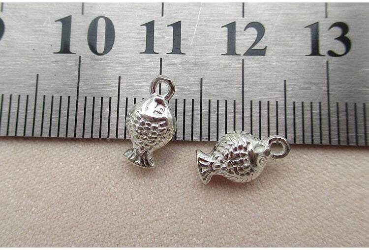 Sterling Silver Fish Charm Pendant 5.8x10.6mm Charms Findings for Handmade Pure Fine Jewelry Making Wholesale Bulk