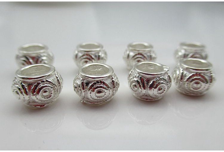 Sterling Silver Round Spacer Beads 5.9x8.5mm Bracelet Findings for Handmade Pure Fine Jewelry Making Wholesale Bulk