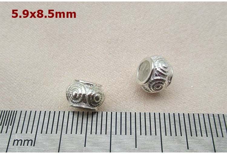 Sterling Silver Round Spacer Beads 5.9x8.5mm Bracelet Findings for Handmade Pure Fine Jewelry Making Wholesale Bulk