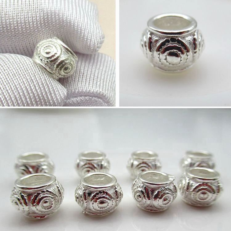 Sterling Silver Round Spacer Beads 5.9x8.5mm Bracelet Findings for Handmade Pure Fine Jewelry Making Wholesale Bulk