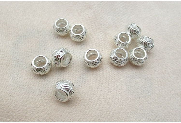 Sterling Silver Round Spacer Beads 5.9x8.5mm Bracelet Findings for Handmade Pure Fine Jewelry Making Wholesale Bulk