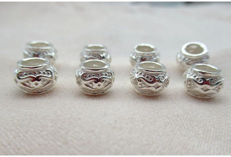 Sterling Silver Round Spacer Beads 6.1x8.5mm Bracelet Findings for Handmade Pure Fine Jewelry Making Wholesale Bulk