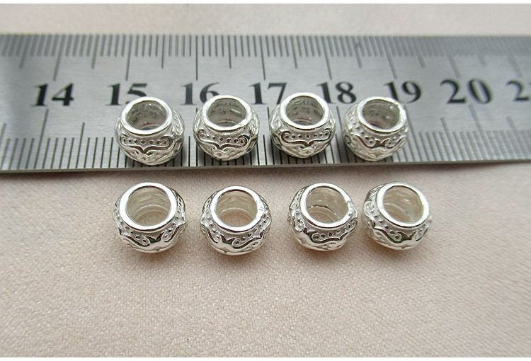 Sterling Silver Round Spacer Beads 6.1x8.5mm Bracelet Findings for Handmade Pure Fine Jewelry Making Wholesale Bulk