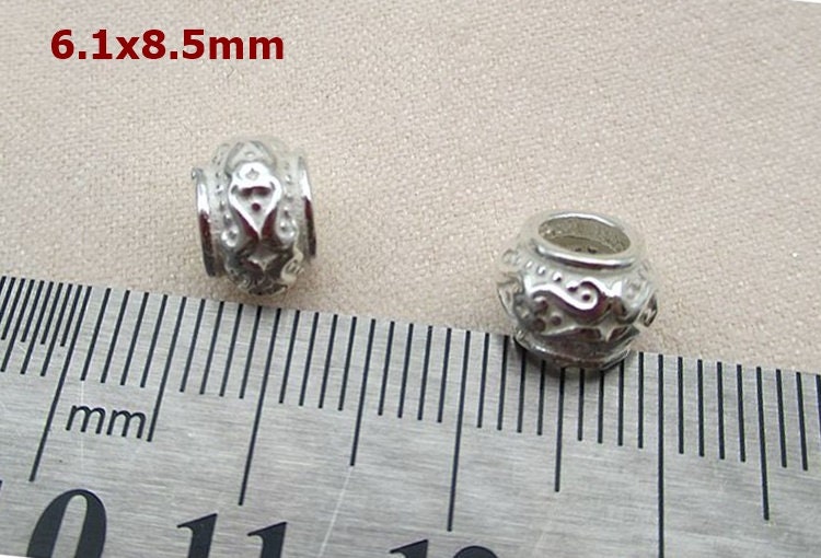 Sterling Silver Round Spacer Beads 6.1x8.5mm Bracelet Findings for Handmade Pure Fine Jewelry Making Wholesale Bulk