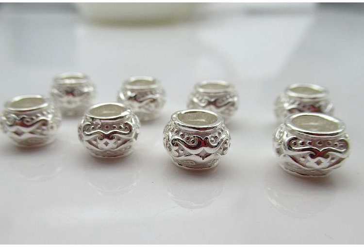 Sterling Silver Round Spacer Beads 6.1x8.5mm Bracelet Findings for Handmade Pure Fine Jewelry Making Wholesale Bulk