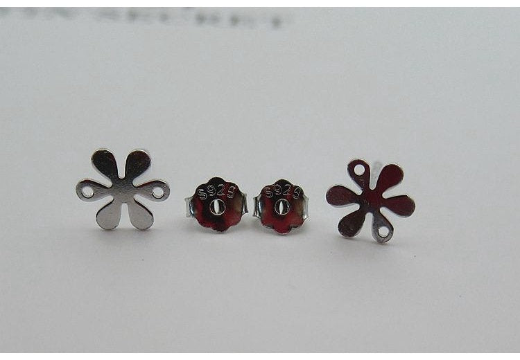 Sterling Silver Earrings Sticks Posts Flower Head Studs Findings 7mm Earring Findings for Handmade Pure Fine Jewelry Making Wholesale Bulk