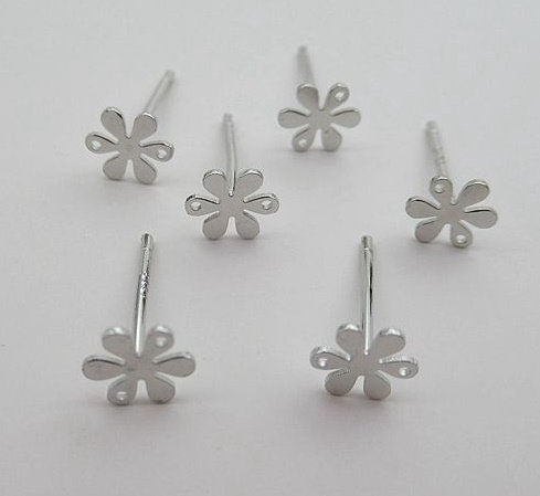 Sterling Silver Earrings Sticks Posts Flower Head Studs Findings 7mm Earring Findings for Handmade Pure Fine Jewelry Making Wholesale Bulk