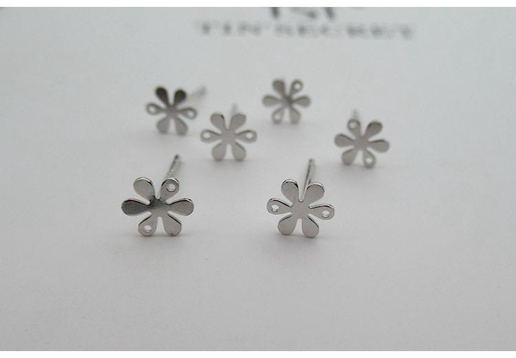 Sterling Silver Earrings Sticks Posts Flower Head Studs Findings 7mm Earring Findings for Handmade Pure Fine Jewelry Making Wholesale Bulk