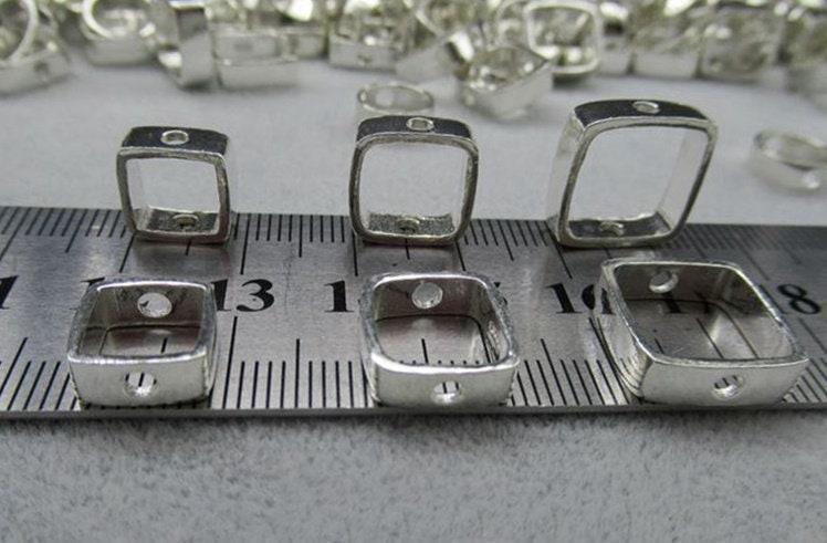 Sterling Silver Bead Frame Square Connector 7 9 11.5 mm Beads Findings for Handmade Pure Fine Jewelry Making Wholesale Bulk