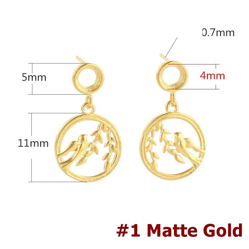 Leaf Bird Pattern Round Base Earrings Stud Setting Fine Silver Gold Bezel Sterling 925 4 5 6mm For One Stone No Prongs DIY Jewelry Wholesale