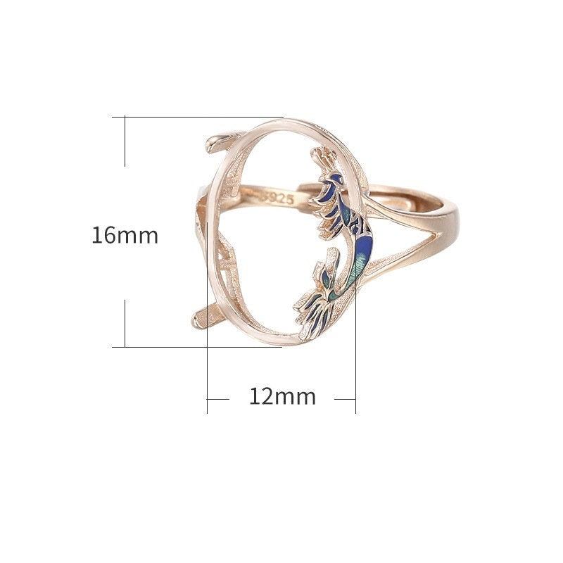 Ring Blank Setting 1pc Sterling Silver 925 18k Gold Vermeil Adjustable Retro Bird Fine 14 16mmOne Stone Gemstone With Prongs Wholesale