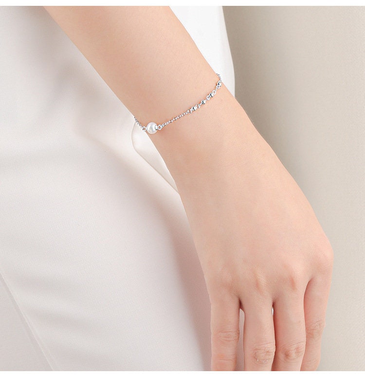 Pearl Chain Bracelet Setting 190mm 7.5 Inch Sterling Silver 925 For One Bead Blank Tray Base White Gold Fine No Prongs Jewelry Wholesale 1pc