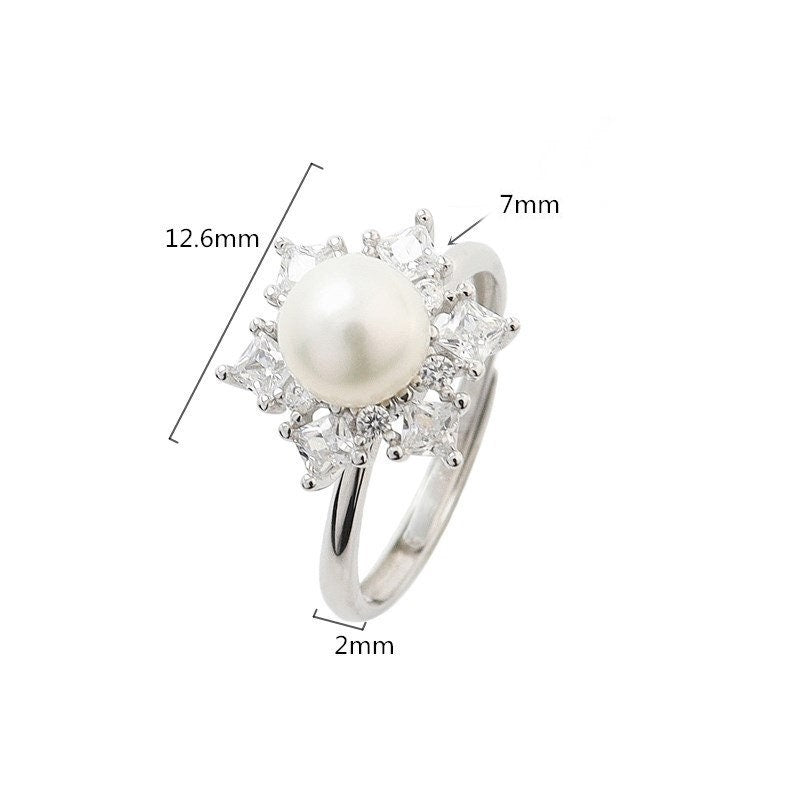 Ring Blank Setting 1pc Sterling Silver 925 Pearl 7mm Solid Bezel Flower Cup Adjustable For One Bead Finding Wholesale