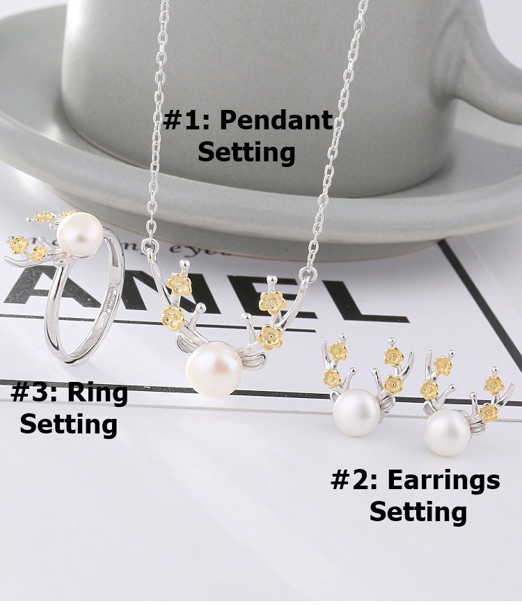 Setting Blanks Jewelry Set 925 Sterling Silver Halo Ring Earrings Pendant Necklace 19 21mm 3/4 7/8" CZ Mount Pearl Peg Cup Bead Bulk