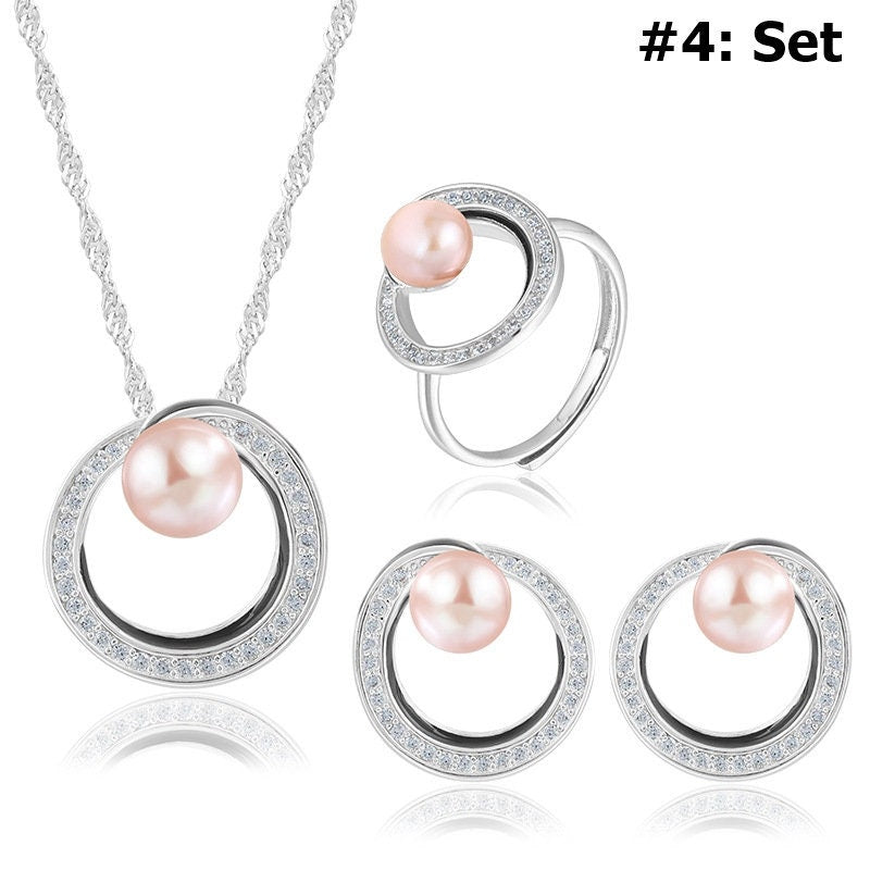 Setting Blanks Jewelry Set 925 Sterling Silver Halo Ring Earrings Pendant Necklace 18 19mm 3/4 3/4" CZ Mount Pearl Peg Cup Bead Bulk