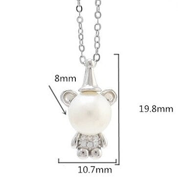 Necklace Pendant Blank Setting Bear Charm 11x20mm Sterling Silver White Gold Fine 925 For One Pearl Prong DIY Jewelry Finding Wholesale 1pc