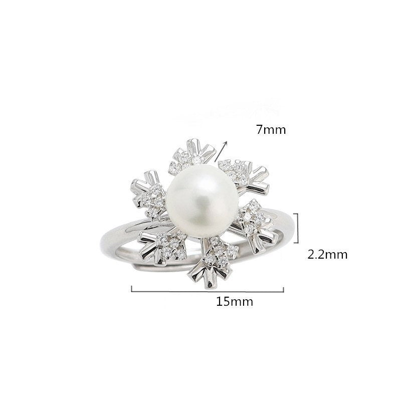 Ring Blank Pearl Setting 7 mm 925 Solid Sterling Silver Bezel Snowflake Cup Adjustable For One Bead DIY Jewelry Finding Wholesale 1pc