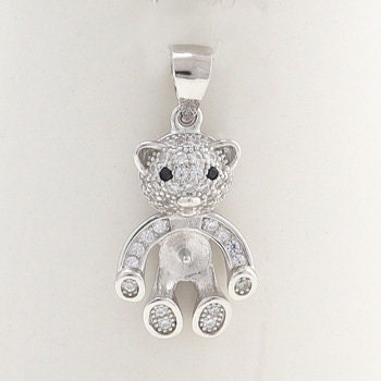 Necklace Pendant Blank Setting Bear Charm 11x25mm Sterling Silver White Gold Fine 925 For One Pearl Prong DIY Jewelry Finding Wholesale 1pc