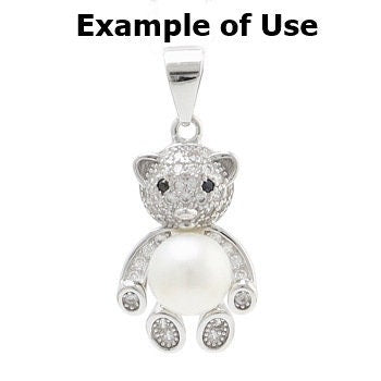 Necklace Pendant Blank Setting Bear Charm 11x25mm Sterling Silver White Gold Fine 925 For One Pearl Prong DIY Jewelry Finding Wholesale 1pc