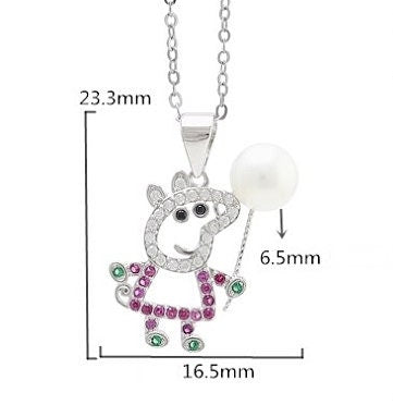 Necklace Pendant Blank Setting Piggy Charm 16x23mm Sterling Silver White Gold Fine 925 For One Pearl Prong DIY Jewelry Finding Wholesale 1pc