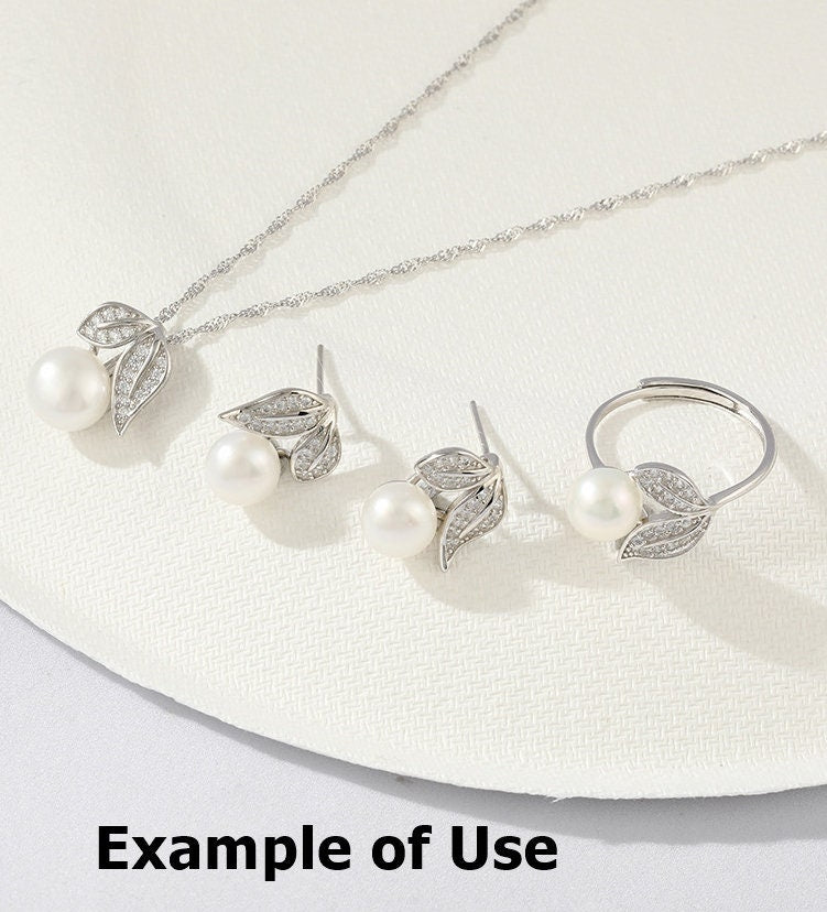 Setting Blanks Jewelry Set 925 Sterling Silver Halo Ring Earrings Pendant Necklace 13 16mm 1/2 5/8" CZ Mount Pearl Peg Cup Bead Bulk