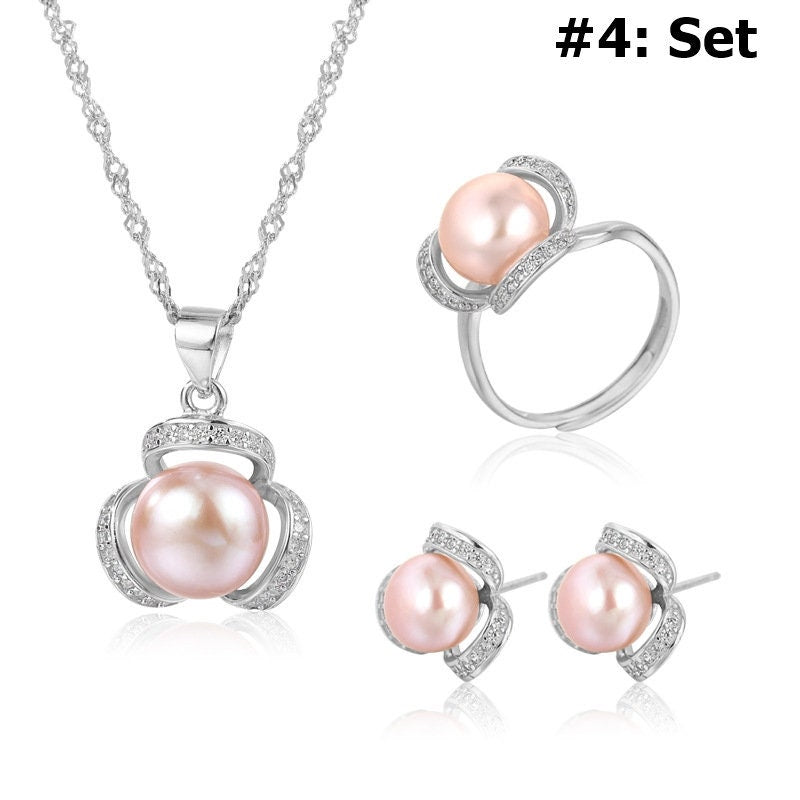 Setting Blanks Jewelry Set 925 Sterling Silver Halo Ring Earrings Pendant Necklace 15 21mm 5/8 7/8" CZ Mount Pearl Peg Cup Bead Bulk