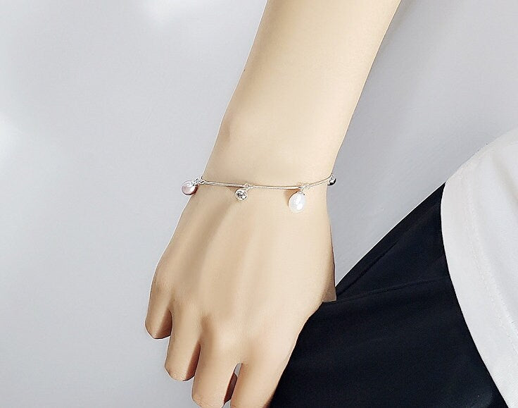 Pearl Chain Bracelet Setting 160mm 6,3" Sterling Silver 925 For Two Beads Blank Tray Base White Gold Fine No Prongs Jewelry Wholesale 1pc