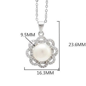 Necklace Pendant Blank Setting Flower Charm 23mm Sterling Silver White Gold Fine 925 For One Pearl Prong DIY Jewelry Finding Wholesale 1pc