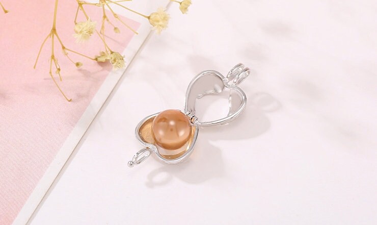 Necklace Pendant Blank Setting Heart Charm 15x22mm Sterling Silver White Gold Fine 925 For One Pearl Prong DIY Jewelry Finding Wholesale 1pc