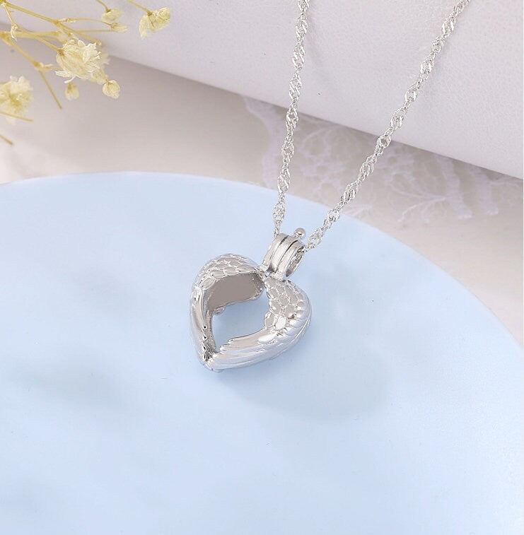 Necklace Pendant Blank Setting Heart Charm 15x22mm Sterling Silver White Gold Fine 925 For One Pearl Prong DIY Jewelry Finding Wholesale 1pc