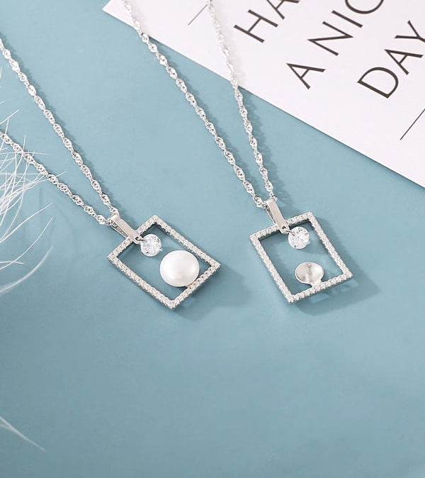 Necklace Pendant Blank Setting Rectangle Charm 1" Sterling Silver White Gold Fine 925 For One Pearl Prong DIY Jewelry Finding Wholesale 1pc