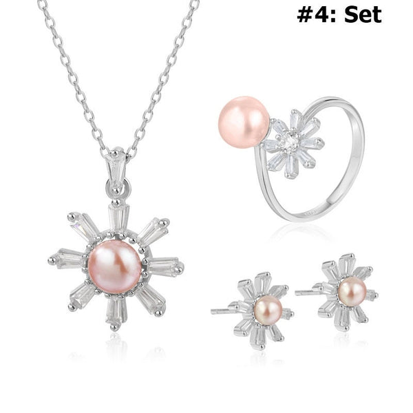 Setting Blanks Jewelry Set 925 Sterling Silver Halo Ring Earrings Pendant Necklace 16 23mm 5/8 7/8" CZ Mount Pearl Peg Cup Bead Bulk