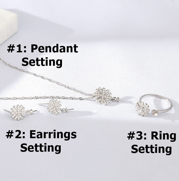 Setting Blanks Jewelry Set 925 Sterling Silver Halo Ring Earrings Pendant Necklace 11 25mm 3/8 1" CZ Mount Pearl Peg Cup Bead Bulk