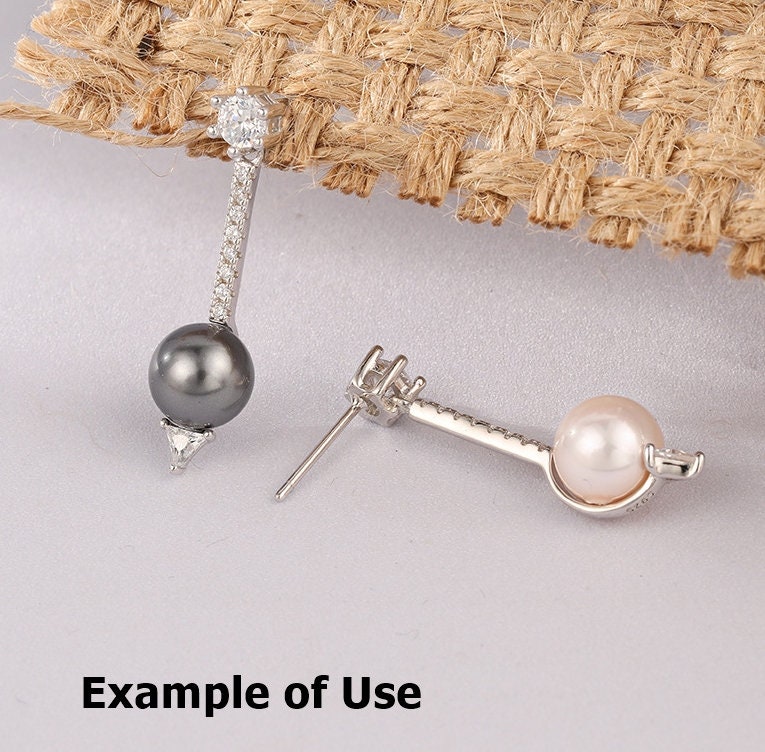 Pearl Earring Blank Setting 4.5x30mm Cross Strip Bar Cup 925 Sterling Silver Bezel Fine For One Bead No Prongs DIY Jewelry Wholesale 1 Pair