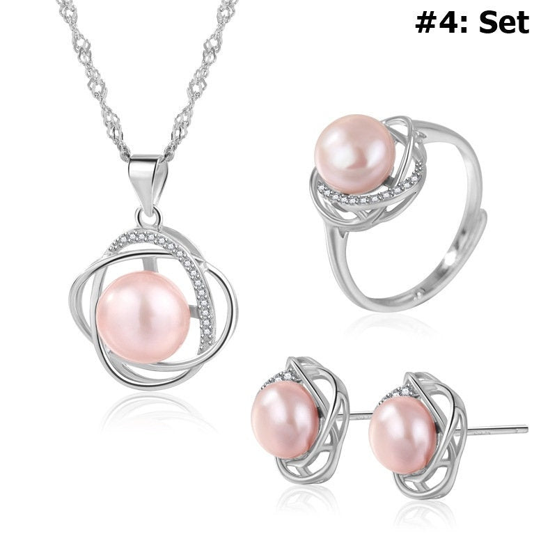 Setting Blanks Jewelry Set 925 Sterling Silver Halo Ring Earrings Pendant Necklace 17 24mm 5/8 1" CZ Mount Pearl Peg Cup Bead Bulk