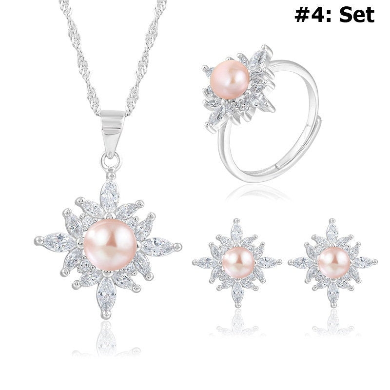 Setting Blanks Jewelry Set 925 Sterling Silver Halo Ring Earrings Pendant Necklace 19 22mm 3/4 7/8" CZ Mount Pearl Peg Cup Bead Bulk