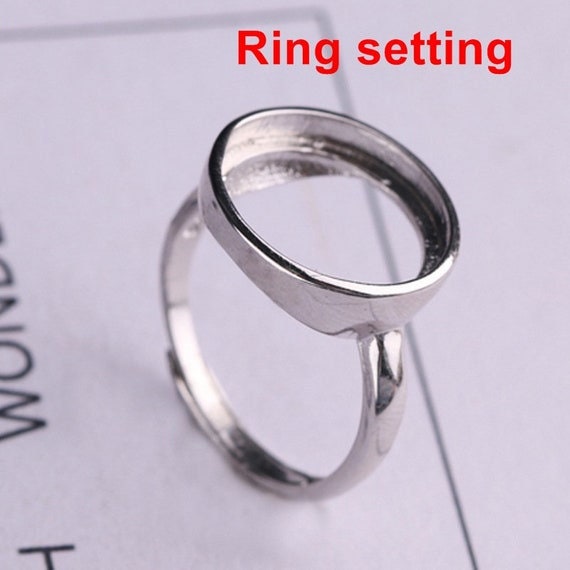 Ring Setting Blank Bezel 6-14mm 1pc 1.4g 925 Sterling Silver Adjustable for 1 Round Shape Cabochon Stone Cameo No Prongs Wholesale Available