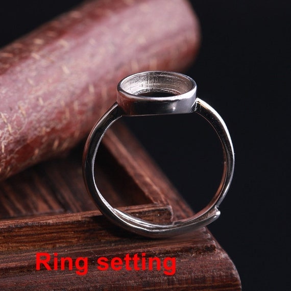 Ring Setting Blank Bezel 6-14mm 1pc 1.4g 925 Sterling Silver Adjustable for 1 Round Shape Cabochon Stone Cameo No Prongs Wholesale Available