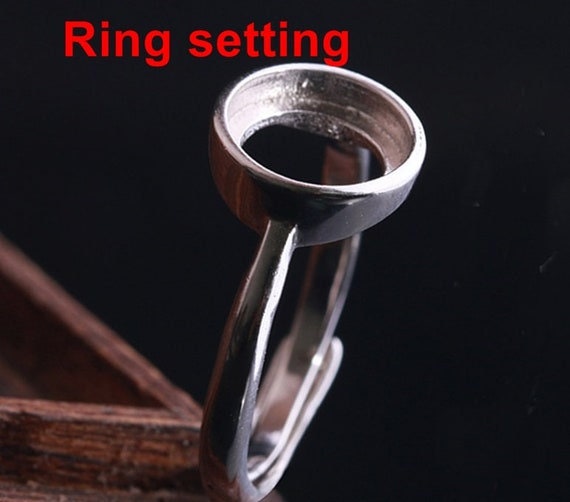 Ring Setting Blank Bezel 6-14mm 1pc 1.4g 925 Sterling Silver Adjustable for 1 Round Shape Cabochon Stone Cameo No Prongs Wholesale Available