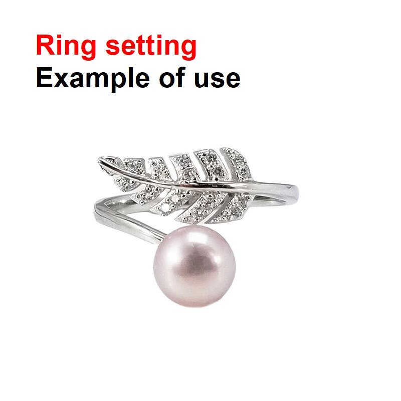 Ring Setting Blank 6.5mm 1pc 1.6g 925 Sterling Silver Adjustable CZ Semi Mount Leaf Shape Base for 1 Pearl Bead Wholesale Available