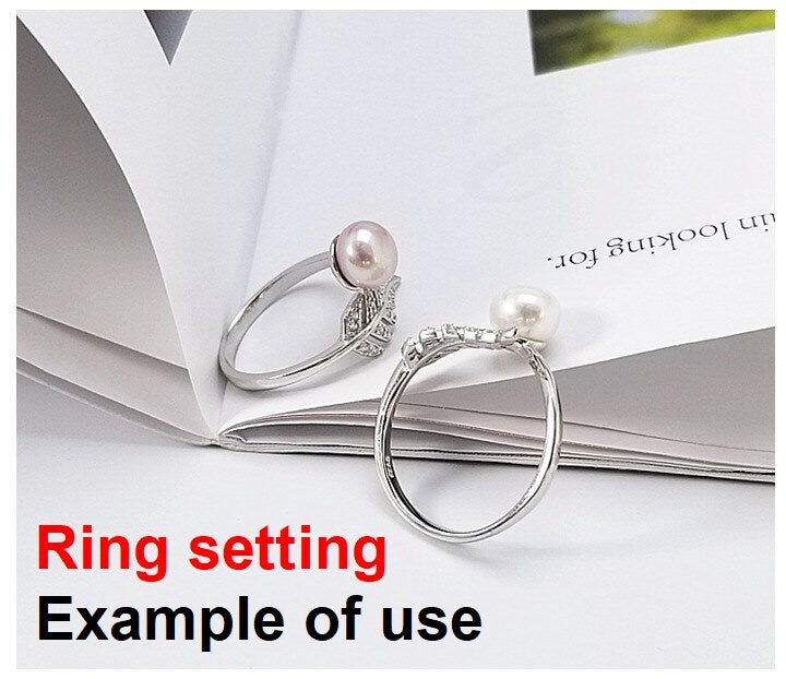 Ring Setting Blank 6.5mm 1pc 1.6g 925 Sterling Silver Adjustable CZ Semi Mount Leaf Shape Base for 1 Pearl Bead Wholesale Available