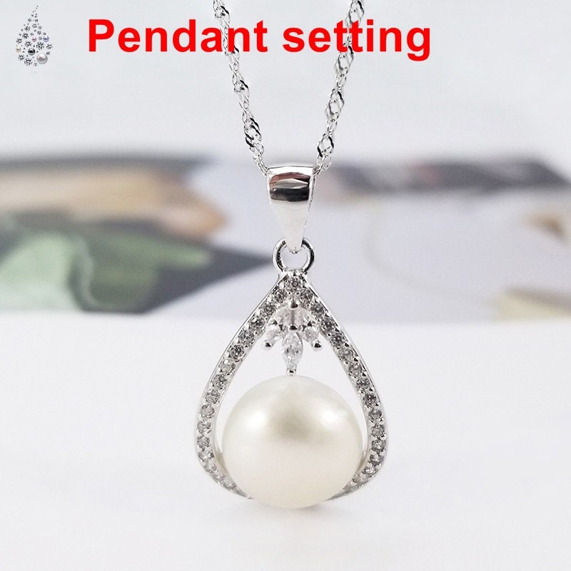 Necklace Pendant Setting Blank 14x26mm 1pc 1.5g 925 Sterling Silver Drop Shape Base for 1 Pearl Bead CZ Semi Mount Wholesale Available