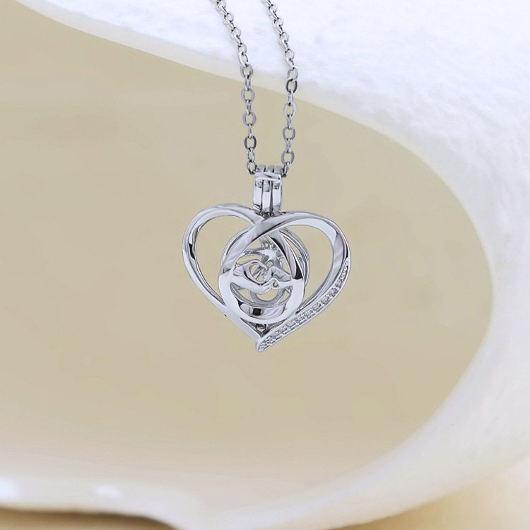 Necklace Pendant Blank Setting Heart Charm 18x21mm Sterling Silver Fine 925 For One Bead No Prong DIY Jewelry Finding Wholesale 1pc
