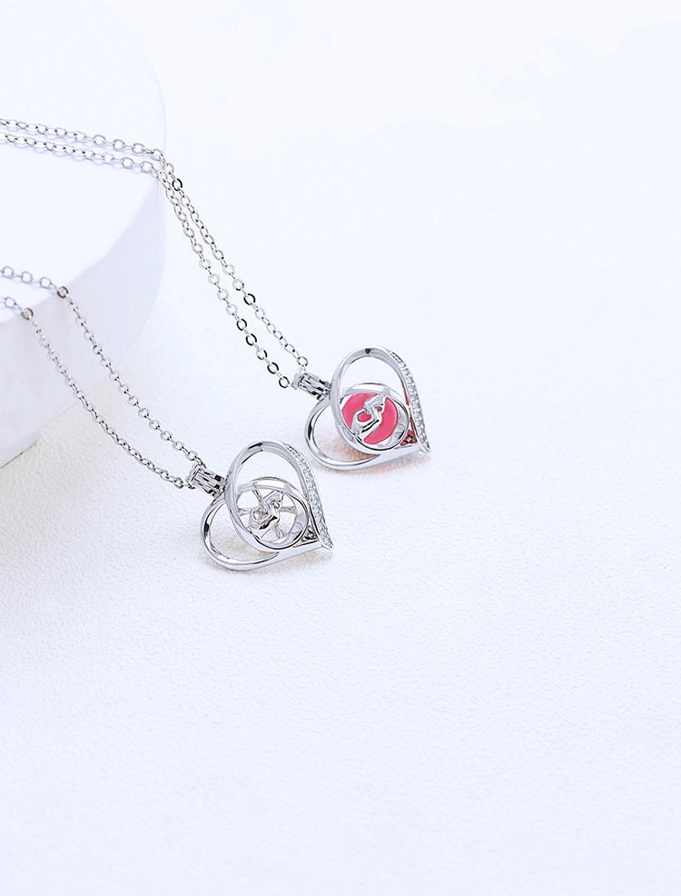 Necklace Pendant Blank Setting Heart Charm 18x21mm Sterling Silver Fine 925 For One Bead No Prong DIY Jewelry Finding Wholesale 1pc
