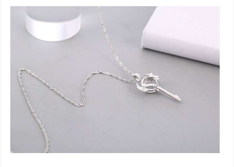 Necklace Pendant Blank Setting Key Charm 17x34mm Sterling Silver Fine 925 For One Bead No Prong DIY Jewelry Finding Wholesale 1pc