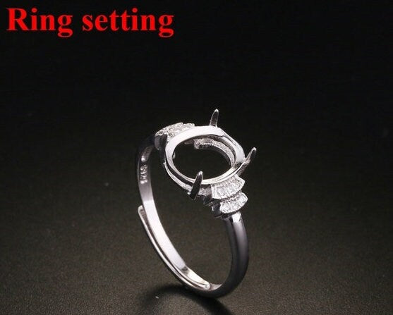 Ring Setting Blank 5-11mm 1pc 925 Sterling Silver CZ Semi Mount for 1 Oval Faceted Stone 4 Prongs Love Theme Adjustable Wholesale Available